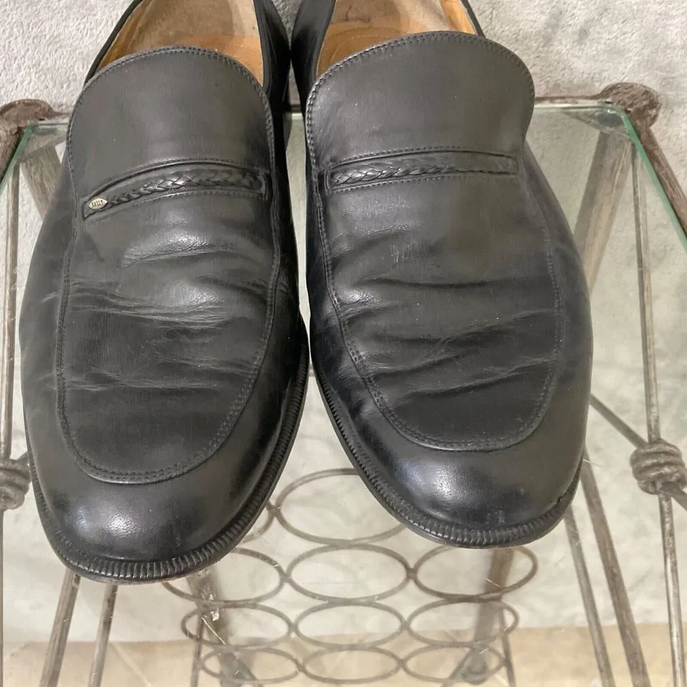 Bally Brenio Men’s Size 9.5 D Black Leather Slip On Loafers Dress Shoe Logo